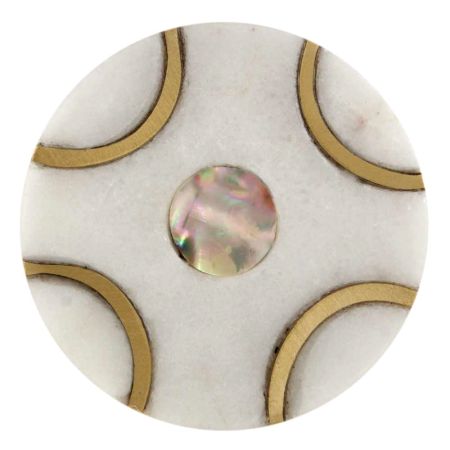 White Round Gold Marble Stone Cabinet Knobs